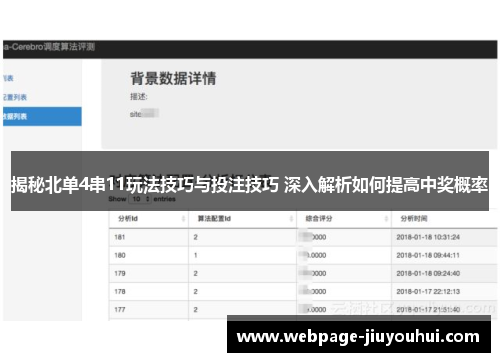 揭秘北单4串11玩法技巧与投注技巧 深入解析如何提高中奖概率