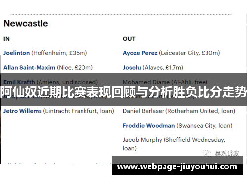 阿仙奴近期比赛表现回顾与分析胜负比分走势